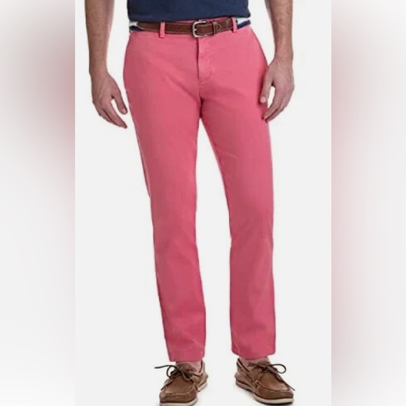 NWT Vineyard Vines 33 x 34 Men’s Breaker Pant Solid Lobster Reef Coral Red Pink - Picture 1 of 16